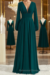 A-Line/Princess V-neck Sweep Train Chiffon Bridesmaid Dresses